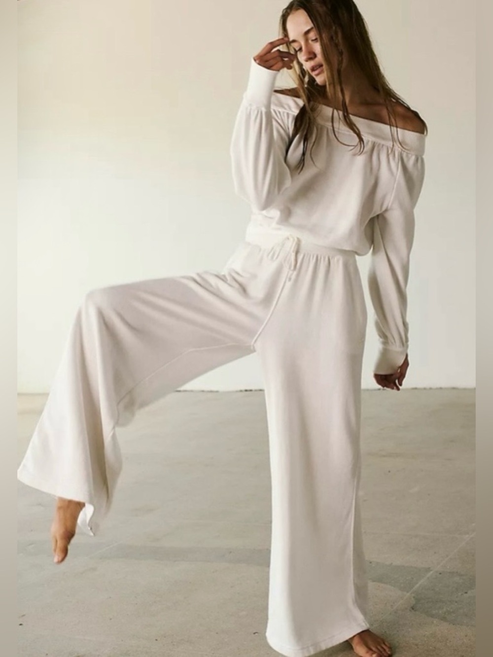 NWT Free People Free Movement One To Beat Onesie White Wide Leg Jumpsuit Medium